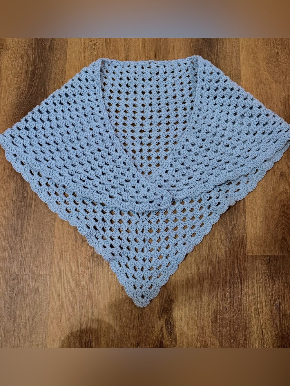 Handmade Light Blue Crochet Triangle Shawl